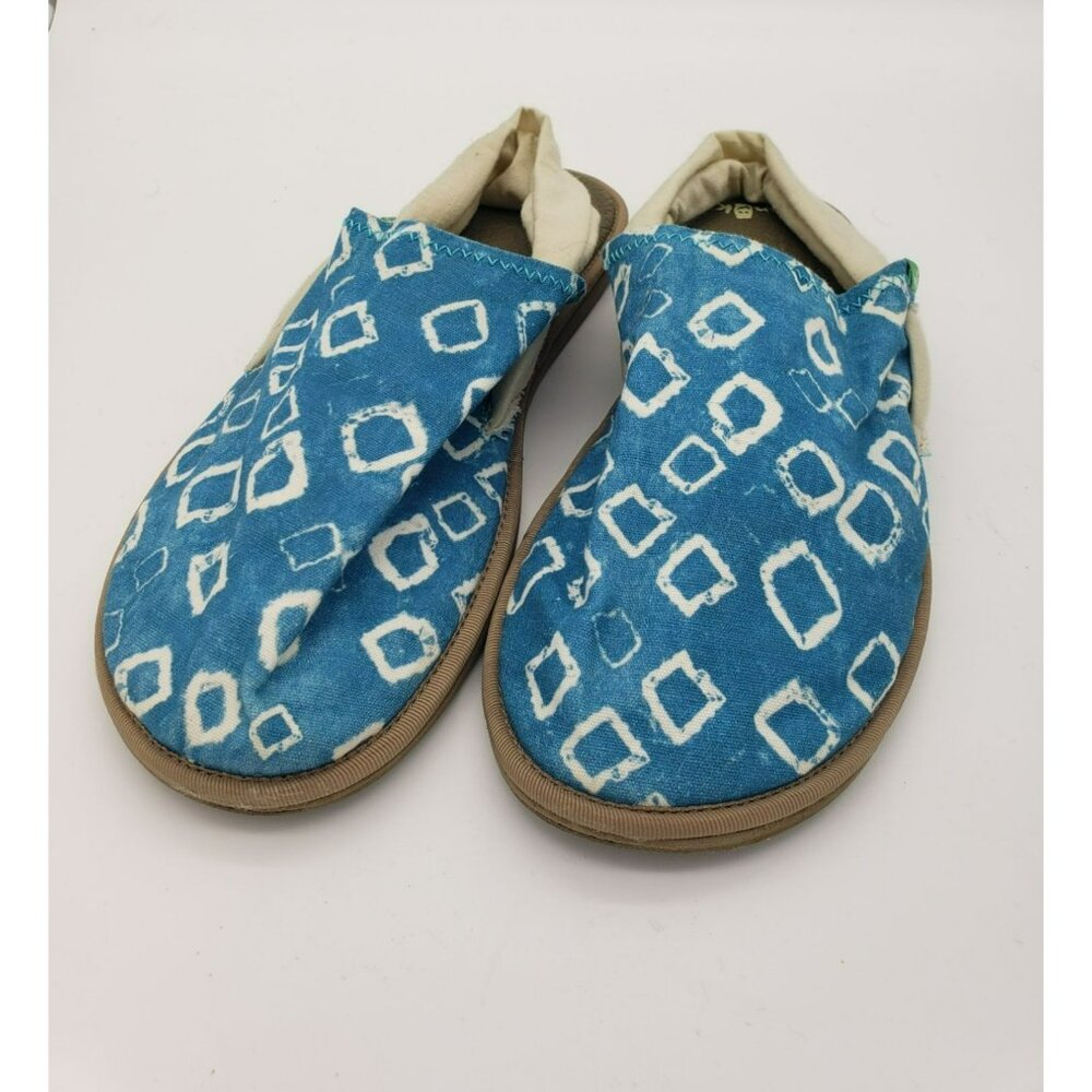Sanuk Yoga Mat Sling Cruz Lauren Sandals Slip On Shoes Womens Size 10 Blue Print